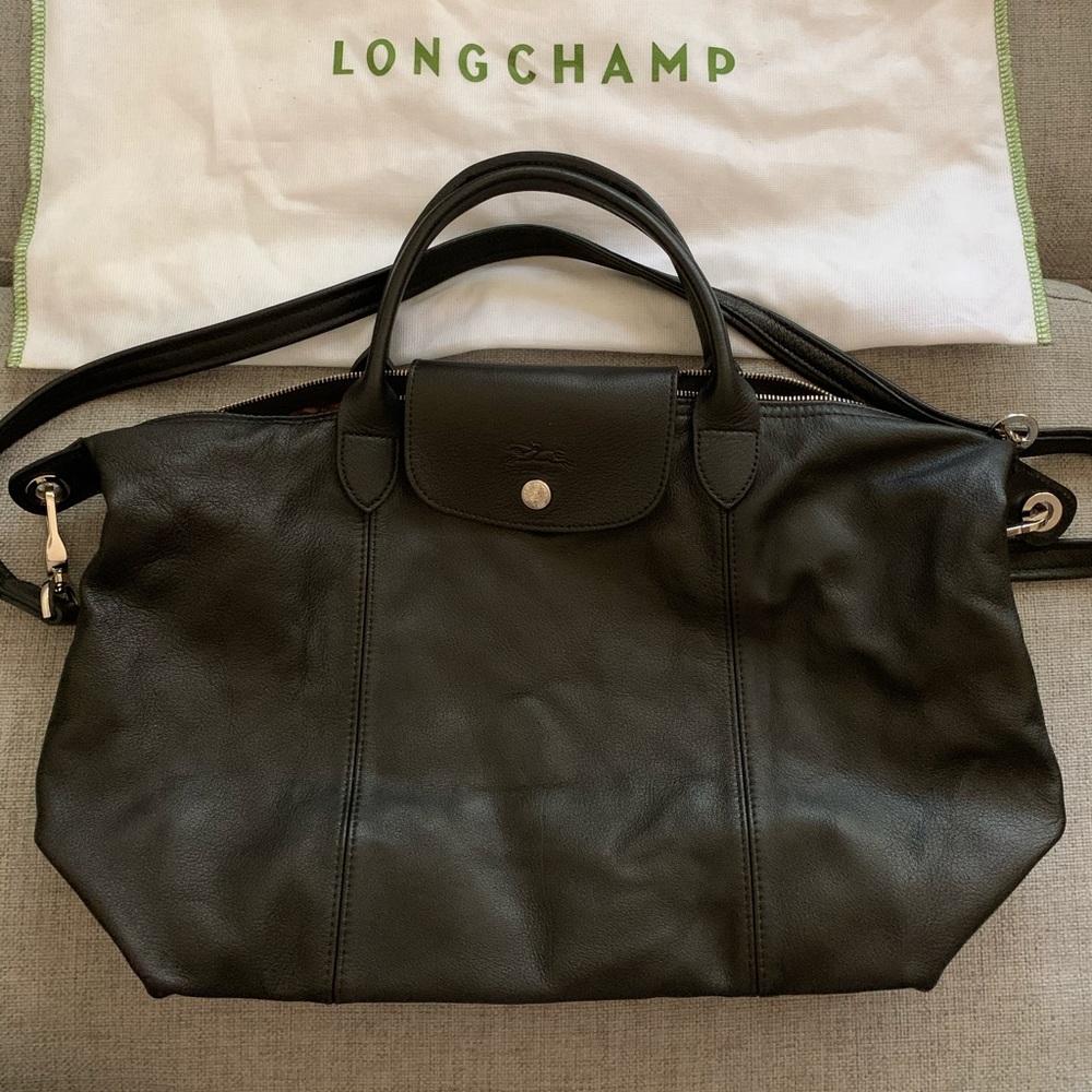 Longchamp Cuir Leather Black Medium